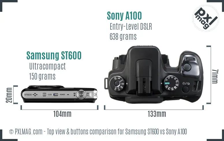 Samsung ST600 vs Sony A100 top view buttons comparison