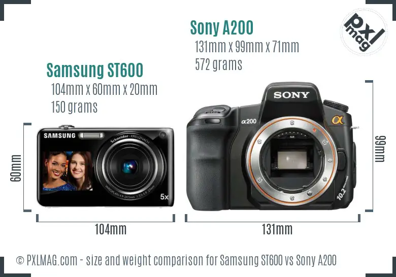 Samsung ST600 vs Sony A200 size comparison Samsung ST600 vs Sony A200 size comparison