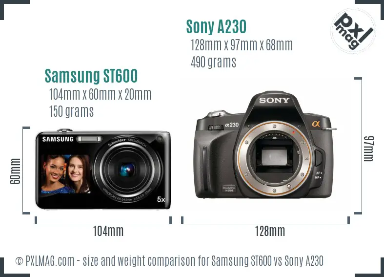 Samsung ST600 vs Sony A230 size comparison