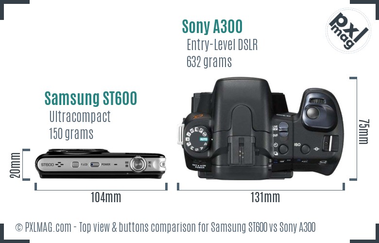 Samsung ST600 vs Sony A300 top view buttons comparison