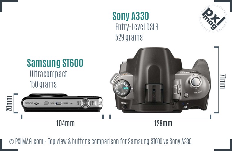 Samsung ST600 vs Sony A330 top view buttons comparison