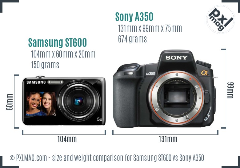 Samsung ST600 vs Sony A350 size comparison