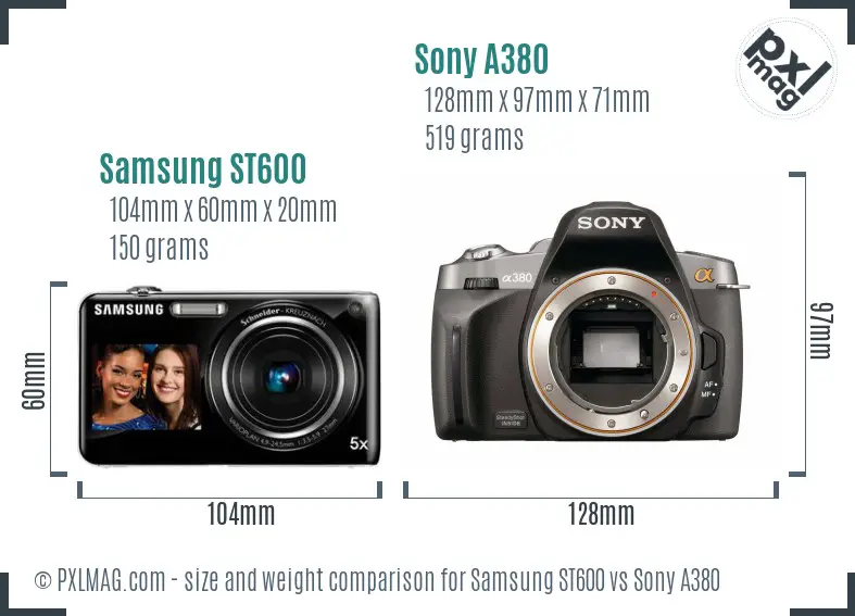 Samsung ST600 vs Sony A380 size comparison
