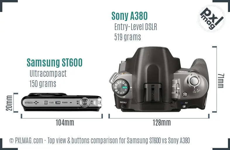 Samsung ST600 vs Sony A380 top view buttons comparison