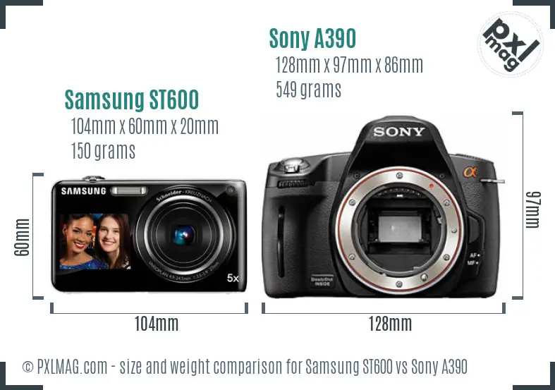 Samsung ST600 vs Sony A390 size comparison