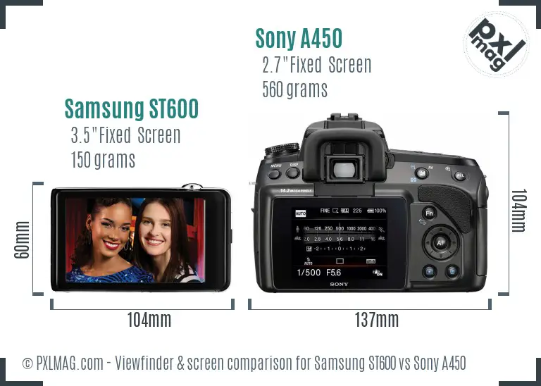 Samsung ST600 vs Sony A450 Screen and Viewfinder comparison Samsung ST600 vs Sony A450 Screen and Viewfinder comparison