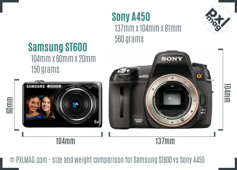 Samsung ST600 vs Sony A450 size comparison Samsung ST600 vs Sony A450 size comparison
