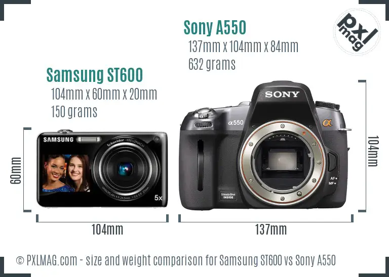 Samsung ST600 vs Sony A550 size comparison