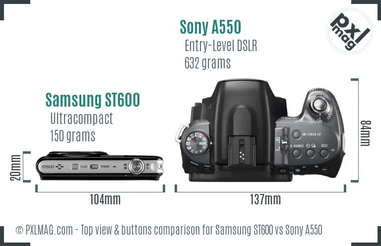 Samsung ST600 vs Sony A550 top view buttons comparison