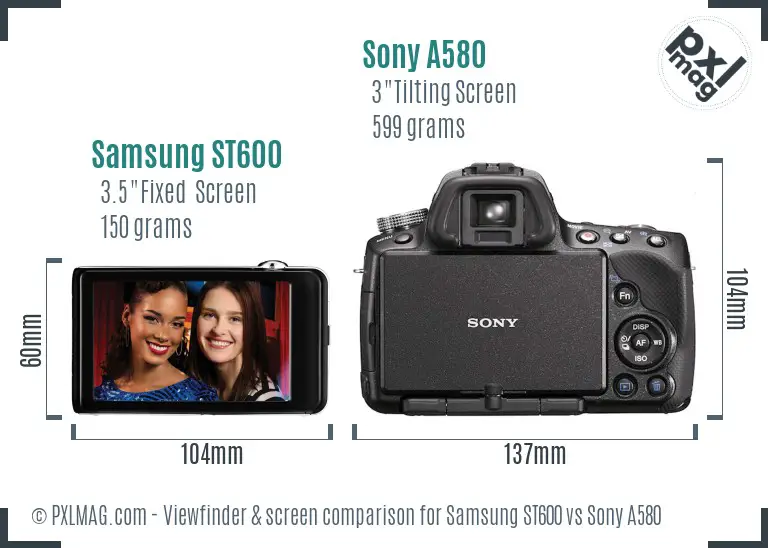 Samsung ST600 vs Sony A580 Screen and Viewfinder comparison