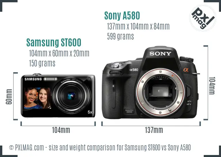 Samsung ST600 vs Sony A580 size comparison