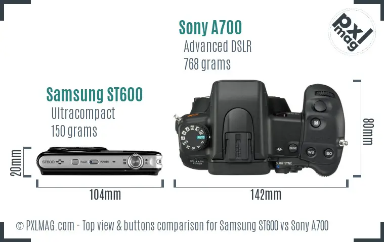 Samsung ST600 vs Sony A700 top view buttons comparison