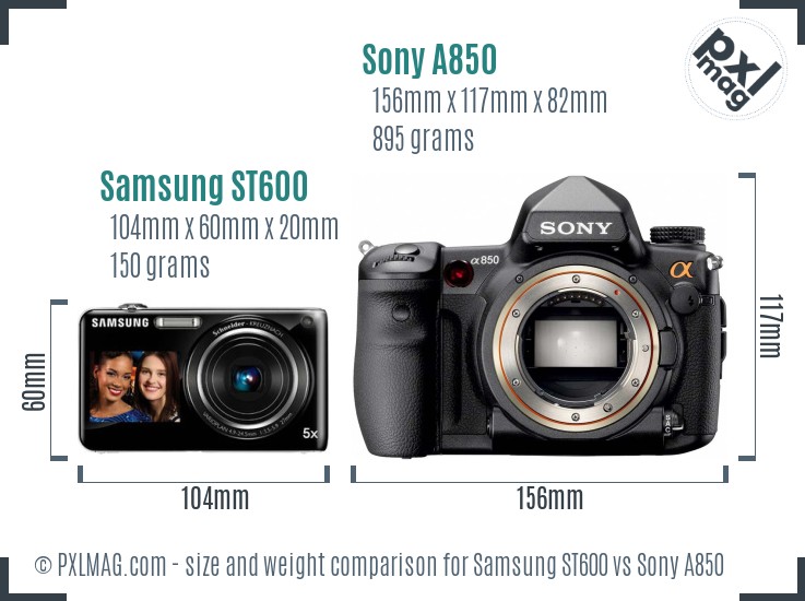 Samsung ST600 vs Sony A850 size comparison