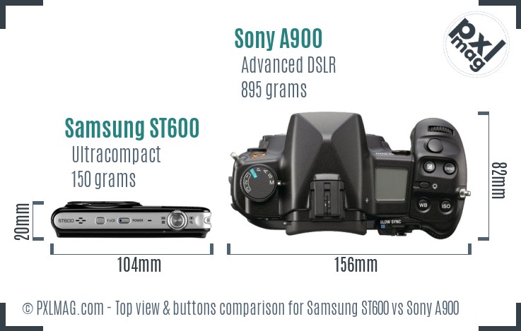 Samsung ST600 vs Sony A900 top view buttons comparison