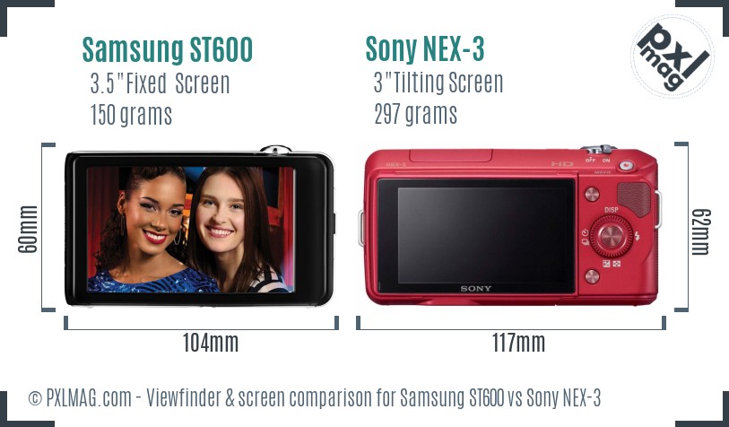 Samsung ST600 vs Sony NEX-3 Screen and Viewfinder comparison