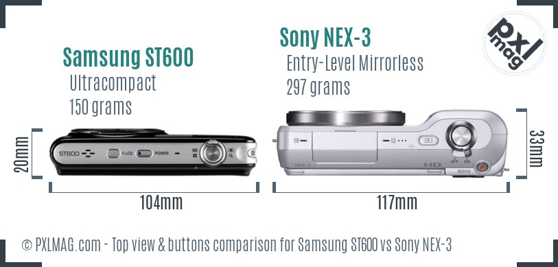 Samsung ST600 vs Sony NEX-3 top view buttons comparison