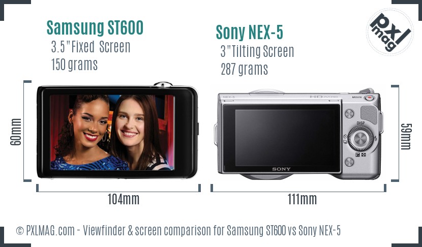 Samsung ST600 vs Sony NEX-5 Screen and Viewfinder comparison