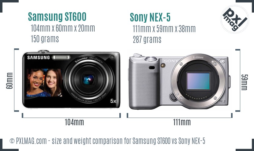 Samsung ST600 vs Sony NEX-5 size comparison