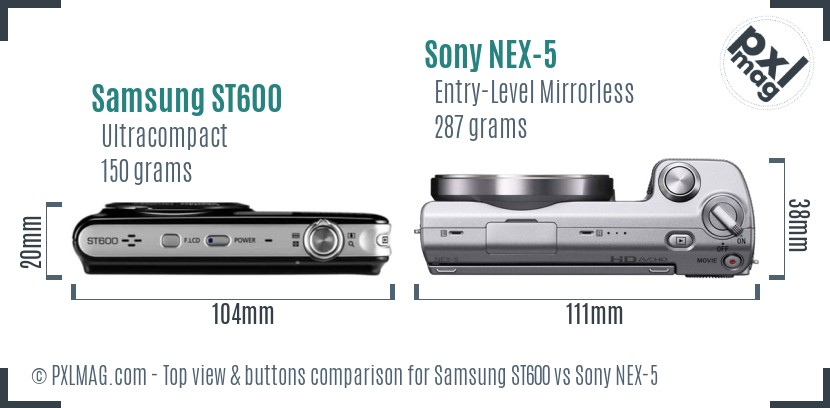 Samsung ST600 vs Sony NEX-5 top view buttons comparison