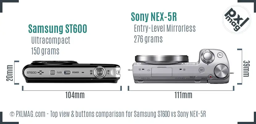 Samsung ST600 vs Sony NEX-5R top view buttons comparison