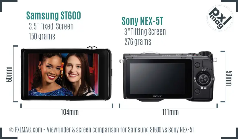 Samsung ST600 vs Sony NEX-5T Screen and Viewfinder comparison