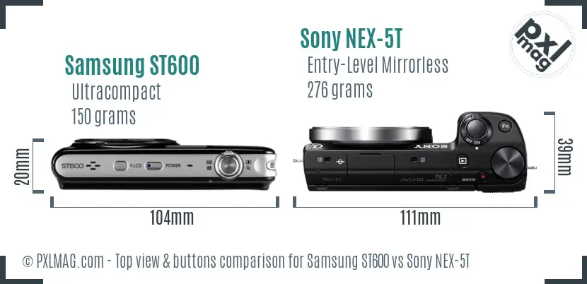 Samsung ST600 vs Sony NEX-5T top view buttons comparison