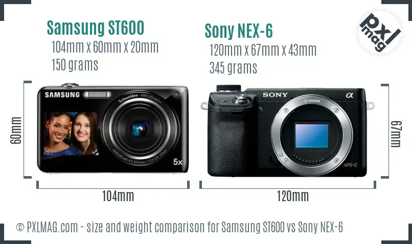 Samsung ST600 vs Sony NEX-6 size comparison