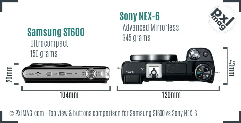 Samsung ST600 vs Sony NEX-6 top view buttons comparison