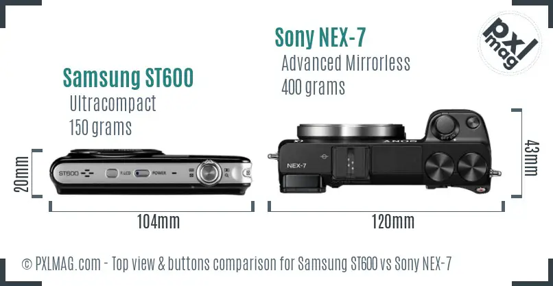 Samsung ST600 vs Sony NEX-7 top view buttons comparison