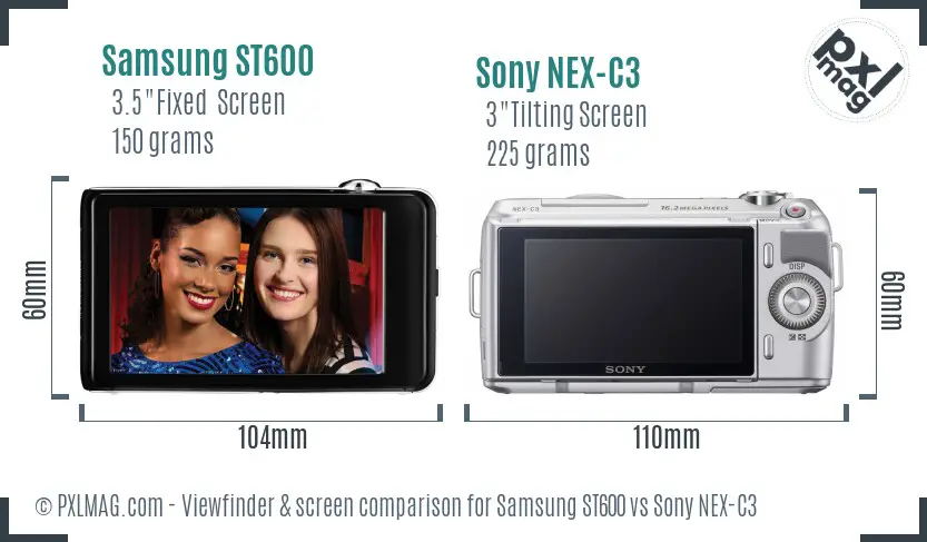 Samsung ST600 vs Sony NEX-C3 Screen and Viewfinder comparison