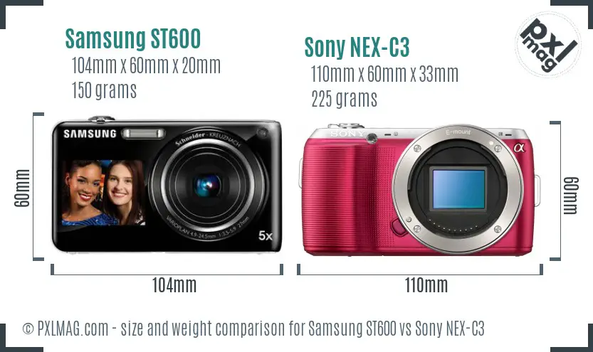 Samsung ST600 vs Sony NEX-C3 size comparison