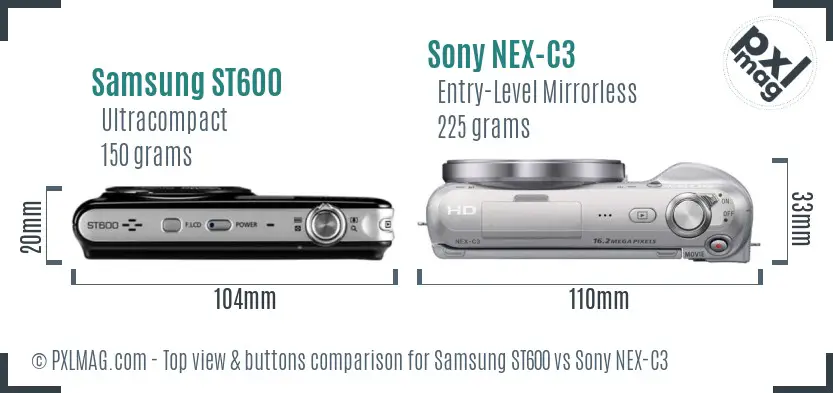 Samsung ST600 vs Sony NEX-C3 top view buttons comparison