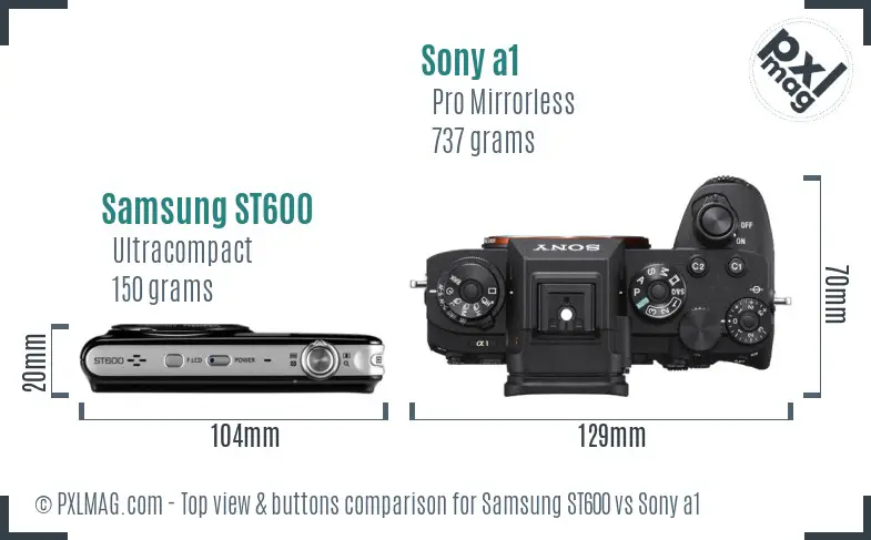 Samsung ST600 vs Sony a1 top view buttons comparison