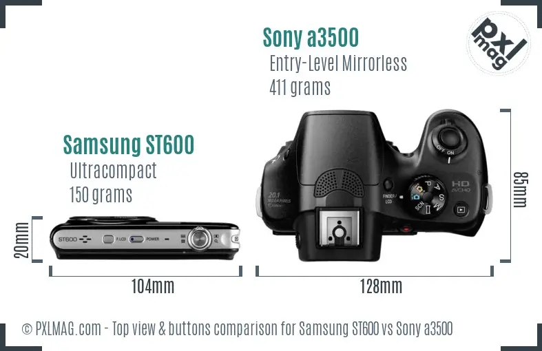 Samsung ST600 vs Sony a3500 top view buttons comparison
