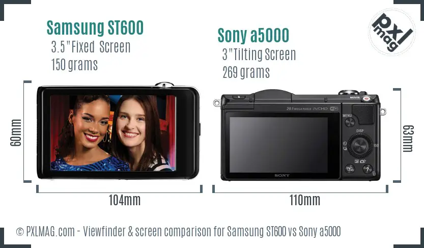 Samsung ST600 vs Sony a5000 Screen and Viewfinder comparison
