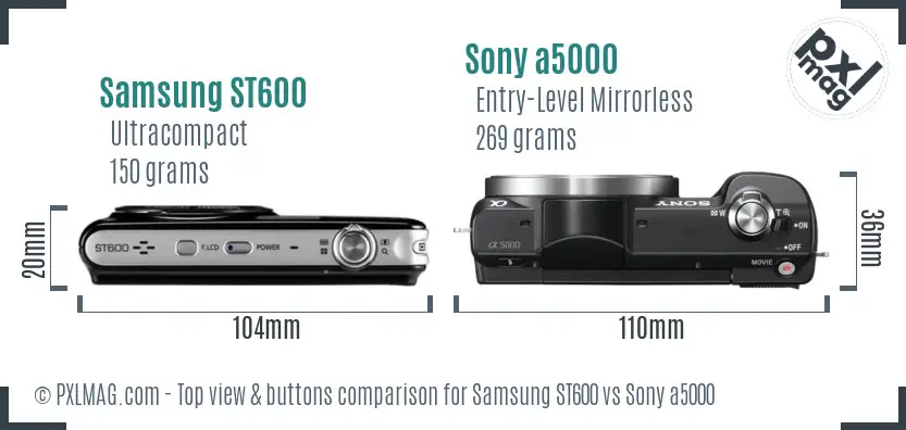 Samsung ST600 vs Sony a5000 top view buttons comparison