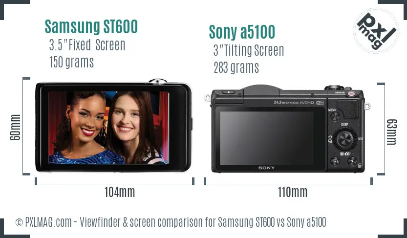 Samsung ST600 vs Sony a5100 Screen and Viewfinder comparison