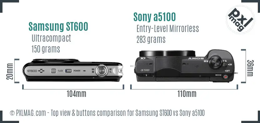 Samsung ST600 vs Sony a5100 top view buttons comparison