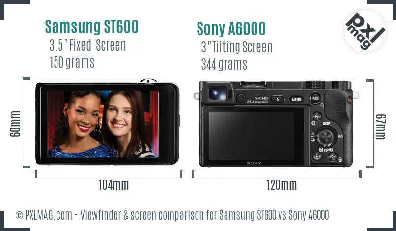 Samsung ST600 vs Sony A6000 Screen and Viewfinder comparison