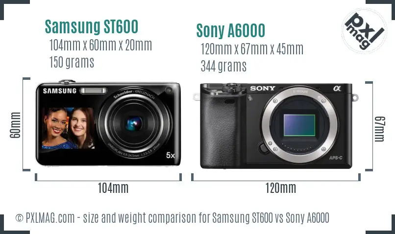 Samsung ST600 vs Sony A6000 size comparison