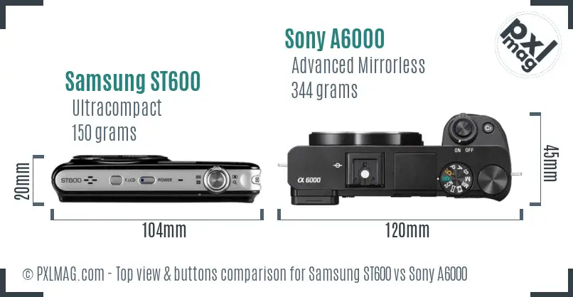Samsung ST600 vs Sony A6000 top view buttons comparison