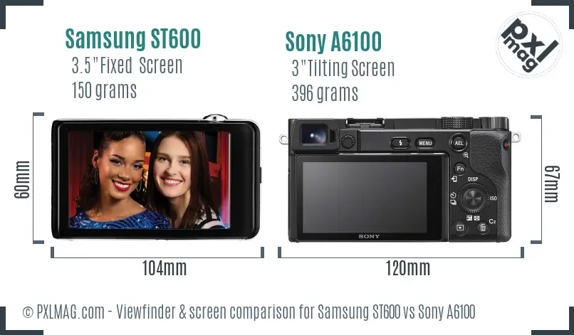 Samsung ST600 vs Sony A6100 Screen and Viewfinder comparison