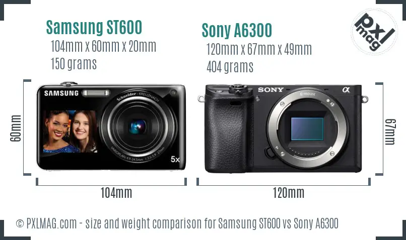 Samsung ST600 vs Sony A6300 size comparison