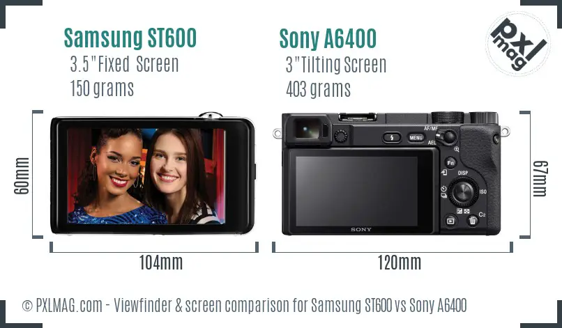 Samsung ST600 vs Sony A6400 Screen and Viewfinder comparison