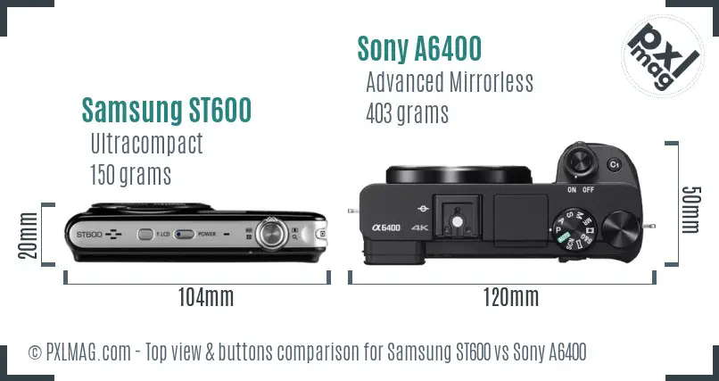 Samsung ST600 vs Sony A6400 top view buttons comparison