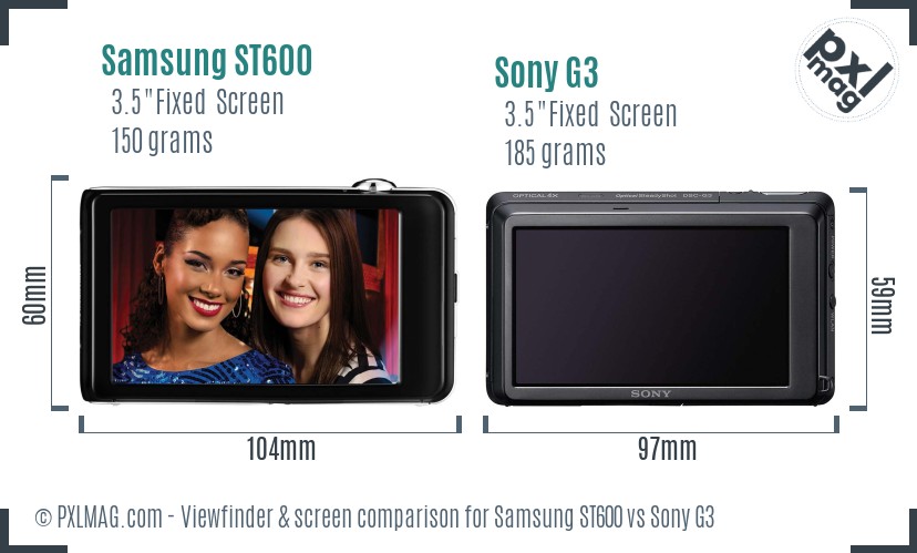 Samsung ST600 vs Sony G3 Screen and Viewfinder comparison