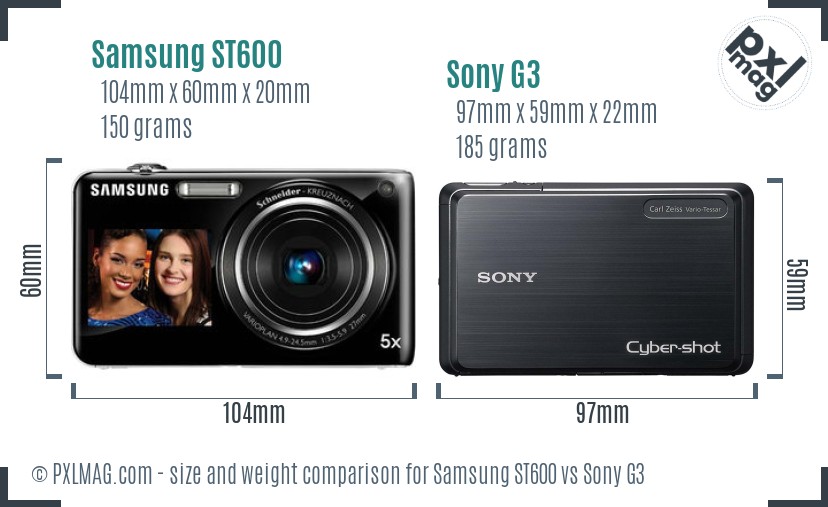 Samsung ST600 vs Sony G3 size comparison