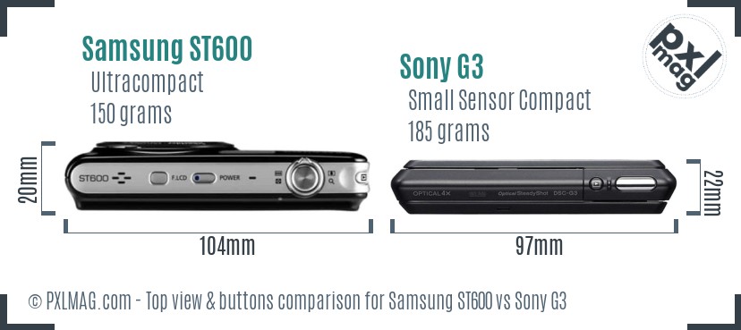 Samsung ST600 vs Sony G3 top view buttons comparison