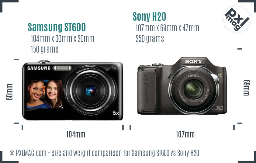 Samsung ST600 vs Sony H20 size comparison