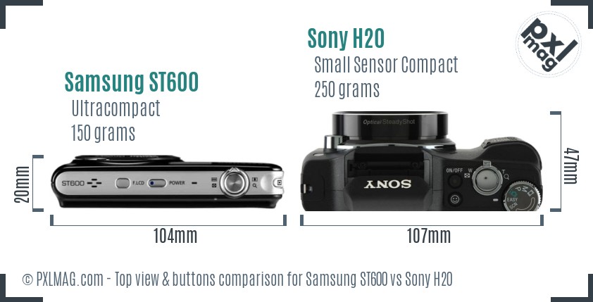 Samsung ST600 vs Sony H20 top view buttons comparison